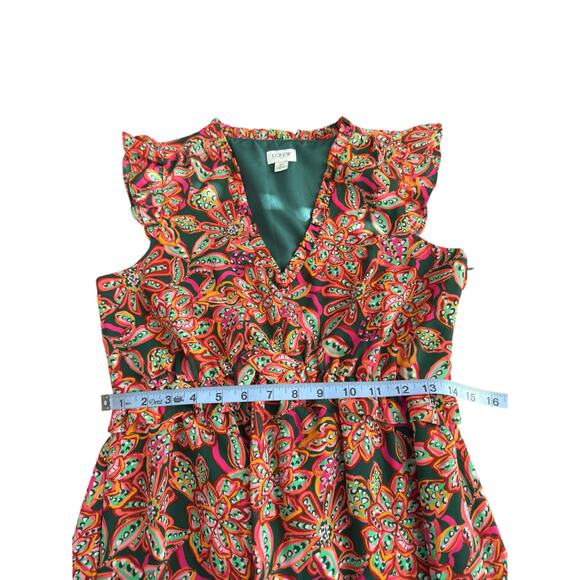 J.Crew Dress Prink Green Dainty V-Neck Ruffle Broomstick Short Sleeve Size 0 - Picture 12 of 14
